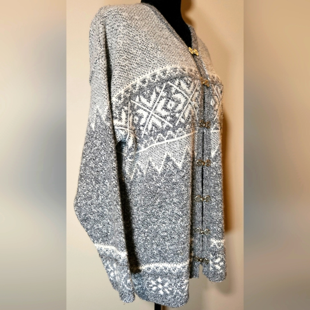 Vintage Sweater Cardigan Gorgeous Wool Blend Unique knit ornate buttonVTG Canada